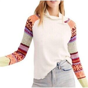 Free People Prism Fair Isle Sweater Womens S Ivory  Boho Lagenlook Long Sleeve